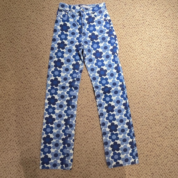 Zara Other Zara Blue Floral Printed Crop Top And Straight Leg Denim